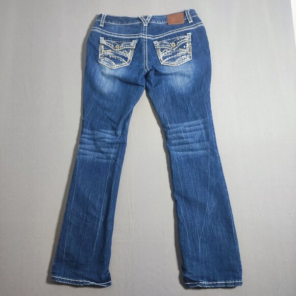 Maurices jeans women's size 5/6 ink blue colour Low rise Boot cut Embroidered - Picture 3 of 14